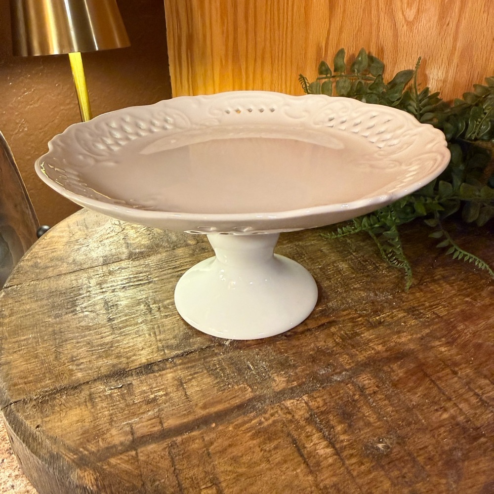 Elegant White Porcelain Pedestal Cake Stand 9”